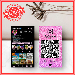 Roze Glitter Instagram LUXE QR Code Visitekaartje