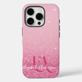 Roze Glitter iPhone Case met Initialen & Naam