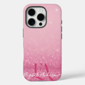 Roze Glitter iPhone Case met Initialen & Naam (Achterkant)