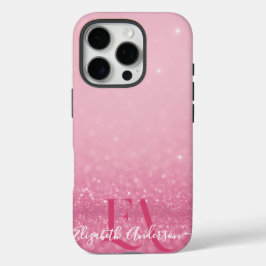 Roze Glitter iPhone Case met Initialen & Naam