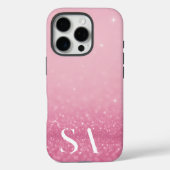 Roze Glitter iPhone Case met Initialen & Naam (Achterkant)