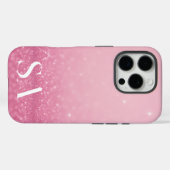 Roze Glitter iPhone Case met Initialen & Naam (Achterkant (horizontaal))