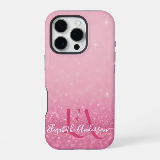 Roze Glitter iPhone Case met Initialen & Naam Hoesje (Achterkant)