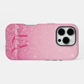 Roze Glitter iPhone Case met Initialen & Naam Hoesje (Achterkant horizontaal)