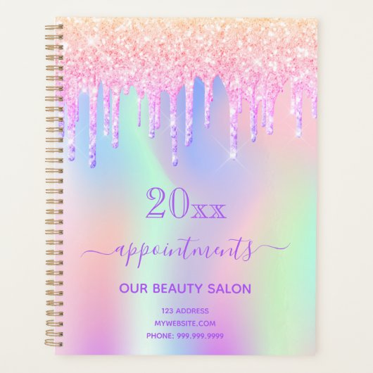 Roze glitter iridescent schoonheidssalon 2023 planner (Voorkant)