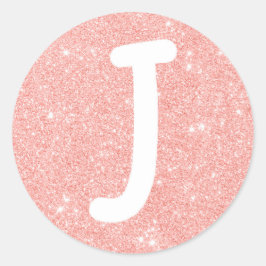 Roze Glitter J Initiaal Ronde Sticker