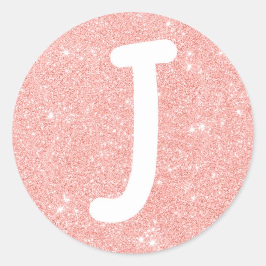 Roze Glitter J Initiaal Ronde Sticker (Voorkant)
