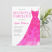 Roze Glitter Jurk 70ste Verjaardag Party Kaart (Staand voorkant)