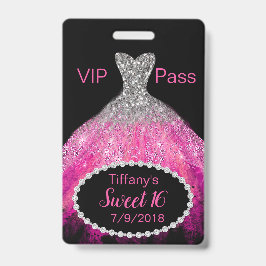 Roze Glitter Jurk Sweet 16 VIP-Party Badge