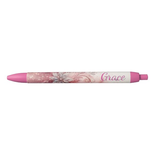 Roze Glitter Kantoor School Schrijven  Zwarte Inkt Pen (Voorkant)
