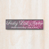 Roze Glitter Kantoor Zwart Deurteken Naam Deurbordje (Voorkant)