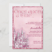 Roze Glitter Kasteel Sprookjes Thema Kaart (Voorkant)