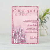 Roze Glitter Kasteel Sprookjes Thema Kaart (Staand voorkant)