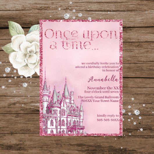 Roze Glitter Kasteel Sprookjes Thema Kaart