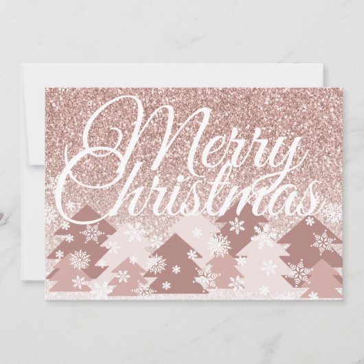 Roze Glitter Kerst Roze Bomen Feestdagenkaart (Voorkant)