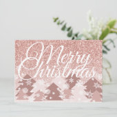 Roze Glitter Kerst Roze Bomen Feestdagenkaart (Staand voorkant)