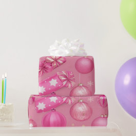 Roze Glitter Kerstbal Cadeaupapier