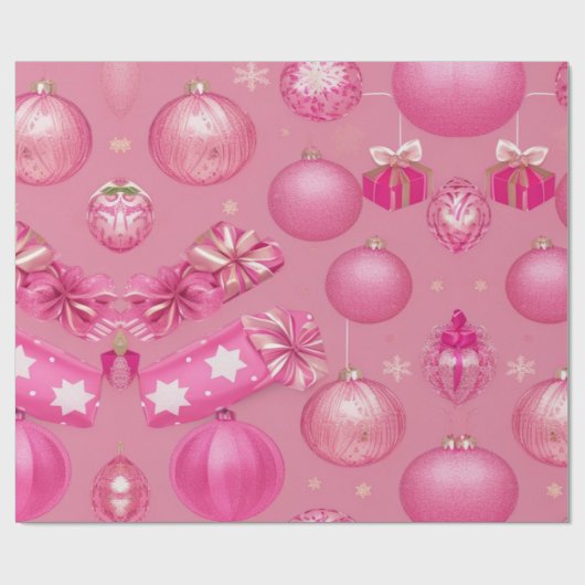 Roze Glitter Kerstbal Cadeaupapier (Vlak)