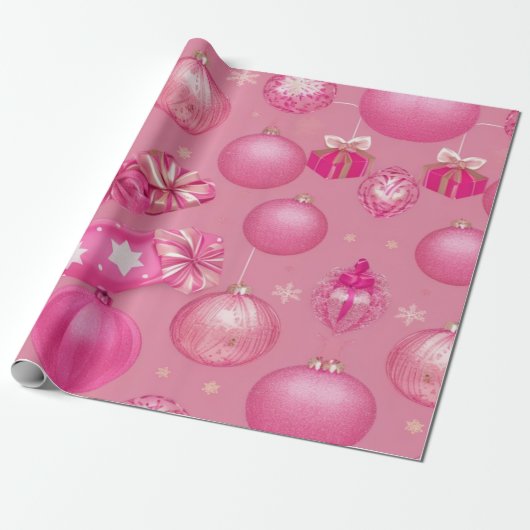 Roze Glitter Kerstbal Cadeaupapier (Uitgerold)