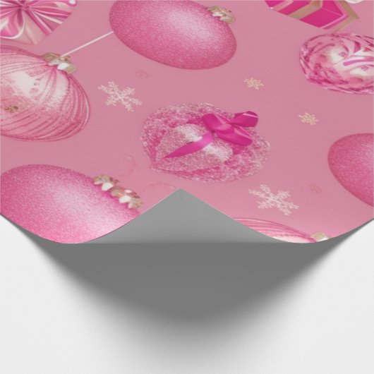 Roze Glitter Kerstbal Cadeaupapier (Hoek)