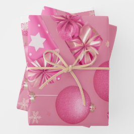Roze Glitter Kerstbal Inpakpapier Vel