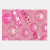 Roze Glitter Kerstbal Inpakpapier Vel (Voorkant)