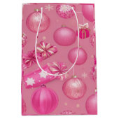 Roze Glitter Kerstbal Medium Cadeauzakje (Voorkant)