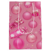 Roze Glitter Kerstbal Medium Cadeauzakje (Achterkant)