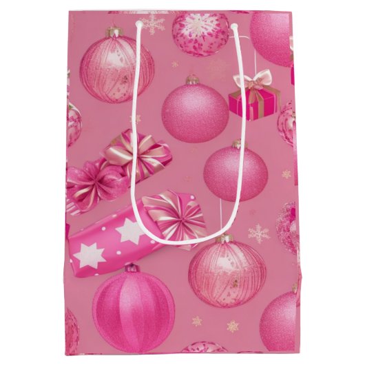 Roze Glitter Kerstbal Medium Cadeauzakje (Achterkant)