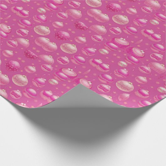 Roze Glitter Kerstbal Vakantie Gift Cadeaupapier (Hoek)