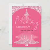 Roze glitter kerstboom feestdagenkaart (Voorkant)