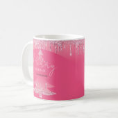 Roze glitter kerstboom koffiemok (Voorkant links)