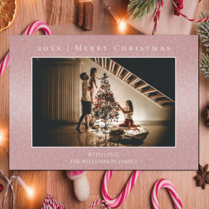 Roze Glitter Kerstmis Fotokaart Feestdagenkaart