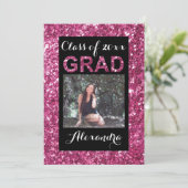 Roze Glitter-Kijk 1 Foto Afstuderen Kaart (Staand voorkant)