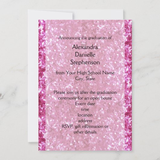 Roze Glitter-Kijk 3 Foto Afstuderen Kaart (Achterkant)