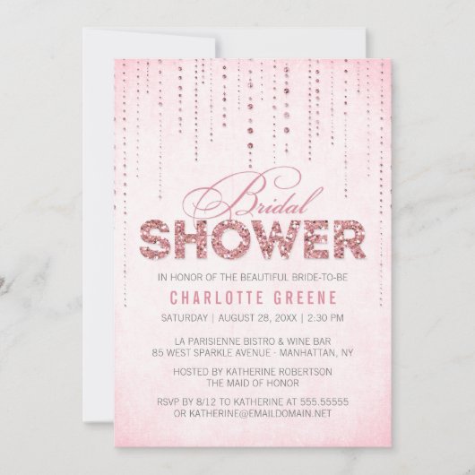 Roze Glitter Kijk Bridal Shower Uitnodiging (Voorkant)