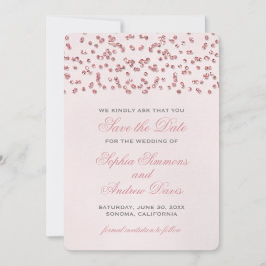 Roze Glitter Kijk Confetti sparen de Datum Save The Date (Voorkant)