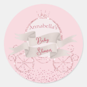 Roze Glitter Koets Sprookje Baby Shower Ronde Sticker