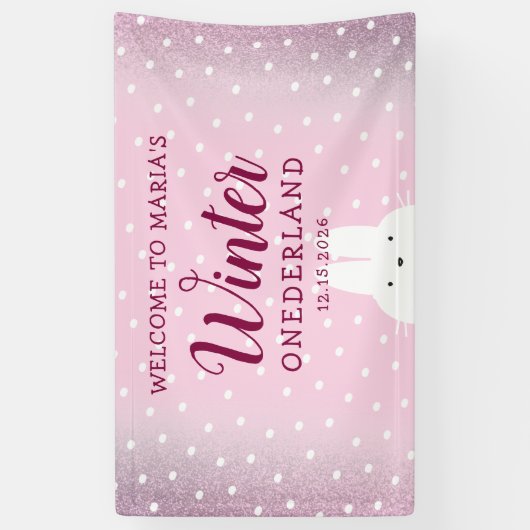 Roze Glitter Konijn Winter Eénderland Spandoek (Verticaal)