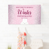 Roze Glitter Konijn Winter Onederland Spandoek (Insitu)