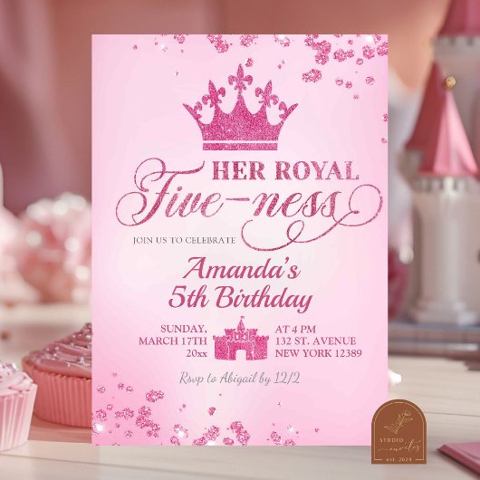 Roze Glitter Koninklijke Vijfheid Verjaardag Kaart