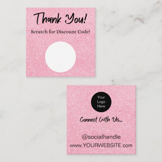 Roze Glitter Korting Scratch Off Dank u Kaart Vierkante Visitekaartje (Voorkant / Achterkant)