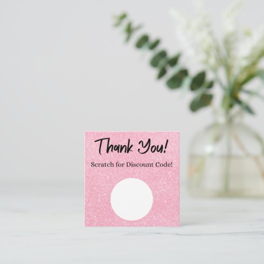 Roze Glitter Korting Scratch Off Dank u Kaart Vierkante Visitekaartje (Staand voorkant)