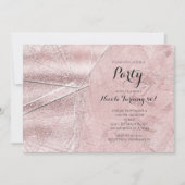 Roze Glitter Kristal Glas Glam Feest Uitnodigingen (Voorkant)