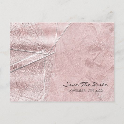Roze Glitter Kristal Glas Glam Sla de Datum Op Aankondigingskaart (Voorkant)
