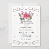 Roze Glitter Kroon Bloemen ONE 1e Verjaardagsfeest Kaart (Voorkant)