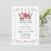 Roze Glitter Kroon Bloemen ONE 1e Verjaardagsfeest Kaart (Staand voorkant)
