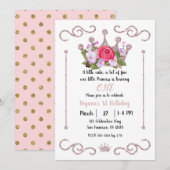 Roze Glitter Kroon Bloemen ONE 1e Verjaardagsfeest Kaart (Voorkant / Achterkant)