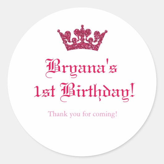 Roze Glitter Kroon Koninklijke Prinses Sticker Lab (Voorkant)