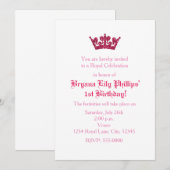 Roze Glitter Kroon Prinses Verjaardag Uitnodiging (Voorkant / Achterkant)